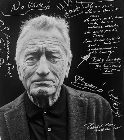 Robert De Niro, Amsterdam, 2026. “ Bob’s love letter to Sir Trump”, Mart Engelen